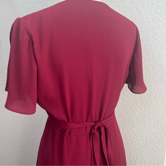 Lulus Wrap Maxi Dress Women,s Medium Burgundy Short Sleeve Slit Flutter New - Picture 8 of 9